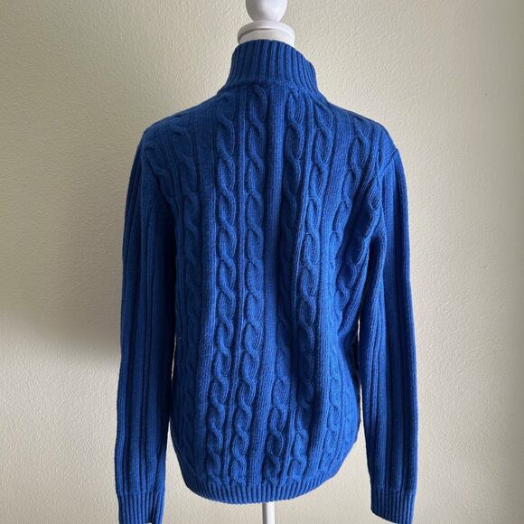 Gianetti Sweater Wool Pullover Cable Knit SZL Blue 1/4 Zip Classic Preppy - Picture 2 of 10
